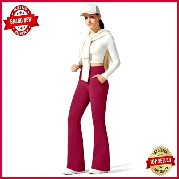 Fleece Lined Flare Yoga Pants High Waist Thermal Leggings with Pockets - Picture 6 of 6